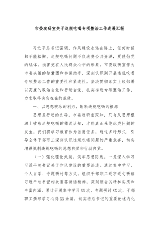市委政研室关于违规吃喝专项整治工作进展汇报