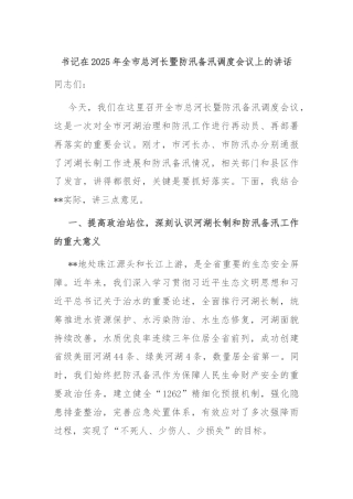 书记在2025年全市总河长暨防汛备汛调度会议上的讲话
