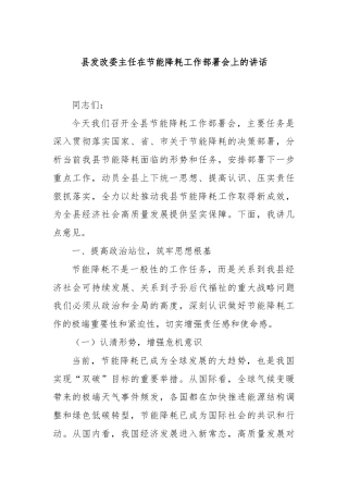 县发改委主任在节能降耗工作部署会上的讲话