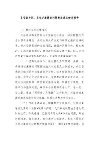 县委副书记、县长述廉述责问题整改落实情况报告