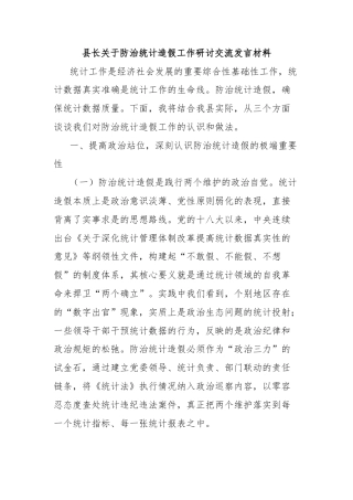县长关于防治统计造假工作研讨交流发言材料
