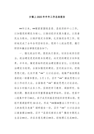乡镇上2025年半年工作总结报告