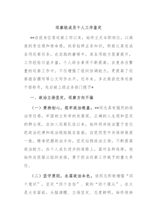 巡察组成员个人工作鉴定