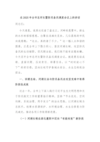 在2025年全市总河长暨防汛备汛调度会议上的讲话