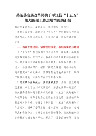 某某县发展改革局关于平江县“十五五”规划编制工作进展情况的汇报