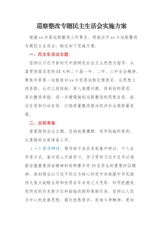 巡察整改专题民主生活会实施方案