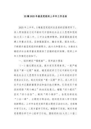 XX镇2025年基层党组织上半年工作总结