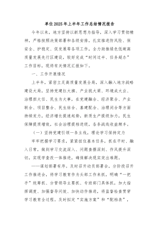 单位2025年上半年工作总结情况报告