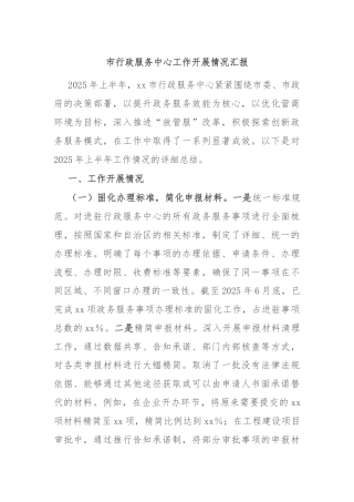 市行政服务中心工作开展情况汇报