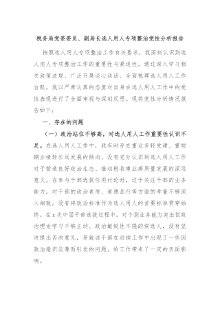 税务局党委委员、副局长选人用人专项整治党性分析报告