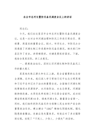 在全市总河长暨防汛备汛调度会议上的讲话