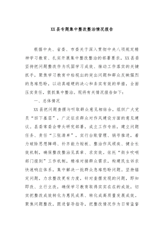 XX县专题集中整改整治情况报告