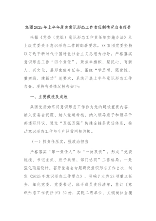 集团2025年上半年落实意识形态工作责任制情况自查报告