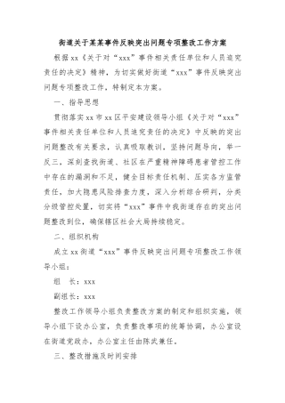 街道关于某某事件反映突出问题专项整改工作方案