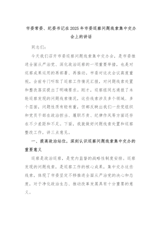 市委常委、纪委书记在2025年市委巡察问题线索集中交办会上的讲话