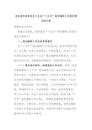 县发展和改革局关于全县“十五五”规划编制工作落实情况的汇报