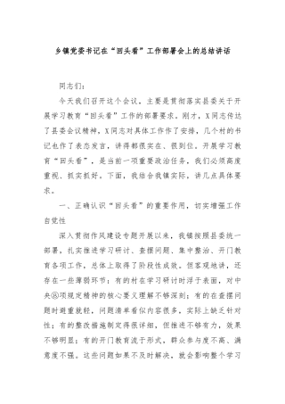 乡镇党委书记在“回头看”工作部署会上的总结讲话