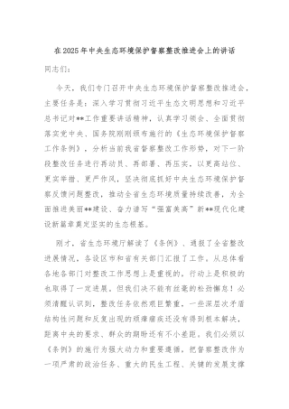 在2025年中央生态环境保护督察整改推进会上的讲话