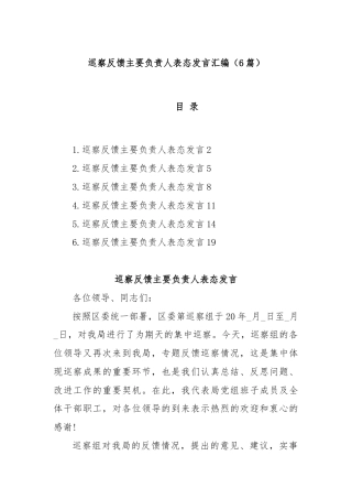 (6篇)巡察反馈主要负责人表态发言汇编