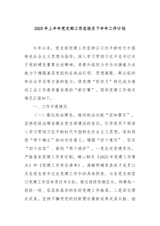 2025年上半年党支部工作总结及下半年工作计划