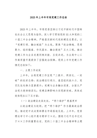 2025年上半年市局党建工作总结