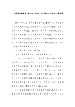XX市医疗保障局2025年上半年工作总结和下半年工作安排
