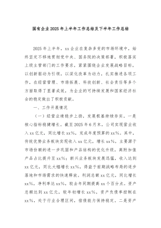 国有企业2025年上半年工作总结及下半年工作总结