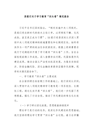 某银行关于学习教育“回头看”情况报告