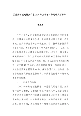 区营商环境建设办公室2025年上半年工作总结及下半年工作思路