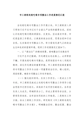 市工商联违规吃喝专项整治工作进展情况汇报