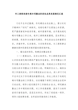 市工商联违规吃喝专项整治阶段性成果进展情况汇报