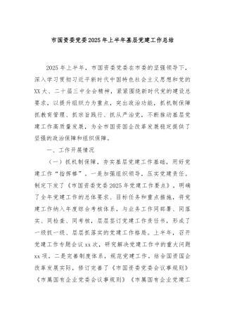 市国资委党委2025年上半年基层党建工作总结