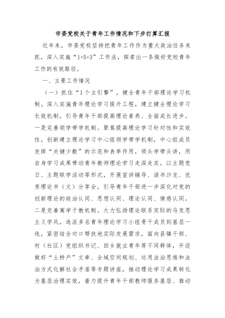 市委党校关于青年工作情况和下步打算汇报