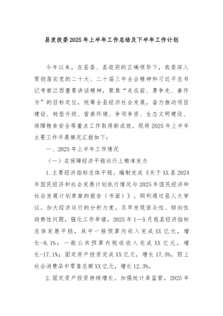 县发改委2025年上半年工作总结及下半年工作计划