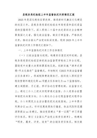 县税务局纪检组上半年监督执纪问责情况汇报