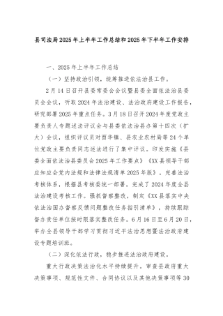 县司法局2025年上半年工作总结和2025年下半年工作安排