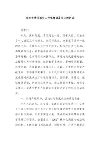 在全市防汛减灾工作视频调度会上的讲话