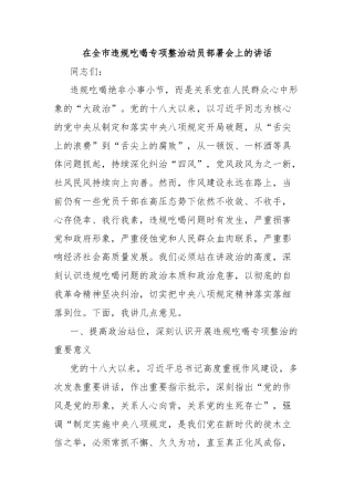 在全市违规吃喝专项整治动员部署会上的讲话