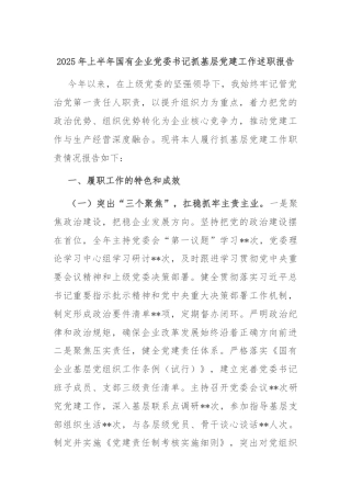 2025年上半年国有企业党委书记抓基层党建工作述职报告