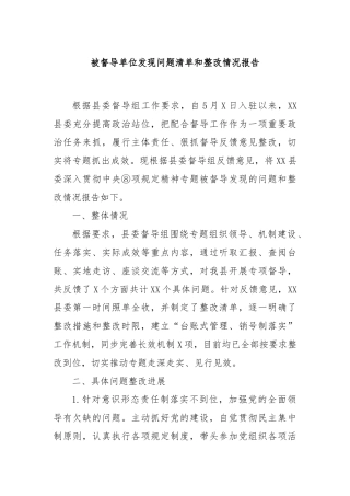 被督导单位发现问题清单和整改情况报告