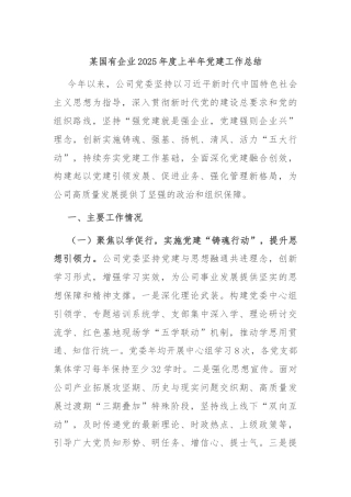 某国有企业2025年度上半年党建工作总结
