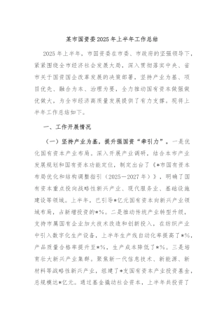 某市国资委2025年上半年工作总结