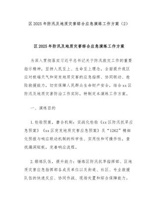 区2025年防汛及地质灾害综合应急演练工作方案（2）