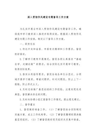 深入贯彻作风建设专题督导工作方案