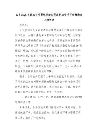 在县2025年依法行政暨规范涉企行政执法专项行动推进会上的讲话