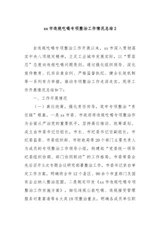 xx市违规吃喝专项整治工作情况总结2