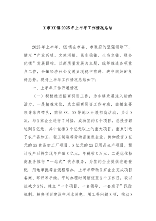 X市XX镇2025年上半年工作情况总结