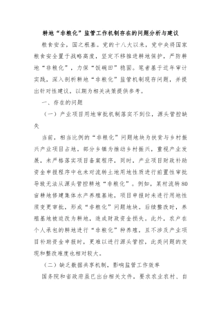 耕地“非粮化”监管工作机制存在的问题分析与建议