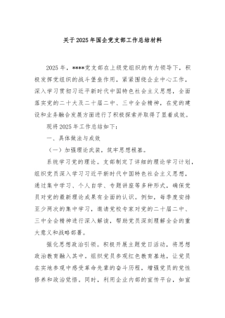 关于2025年国企党支部工作总结材料