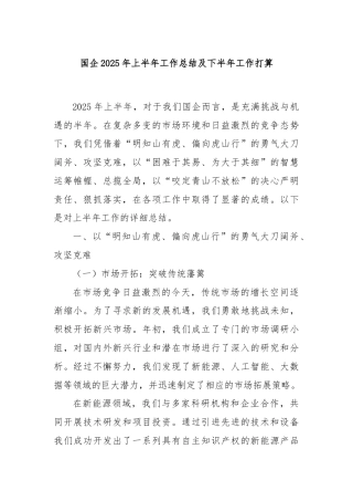 国企2025年上半年工作总结及下半年工作打算
